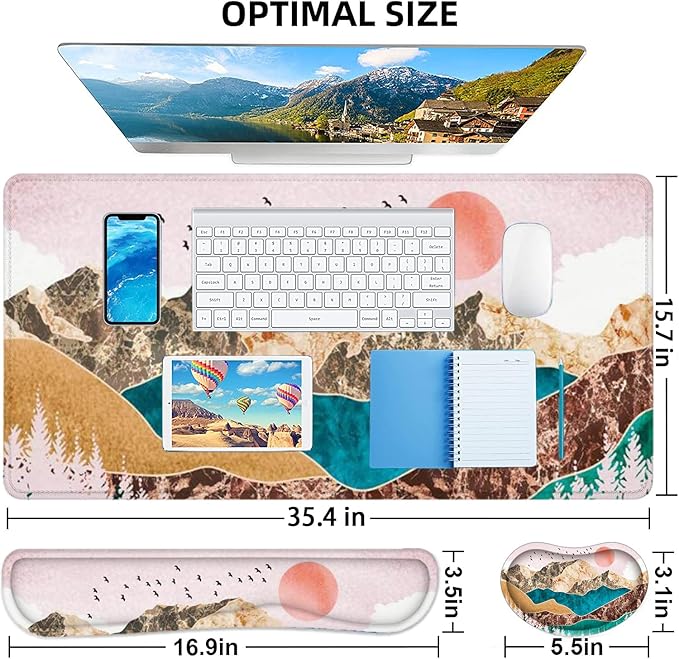 LATEEFAH Large Mouse Pad and Keyboard Wrist Rest Desk Pad for Keyboard and Mouse Extended Gaming Mouse Pad with Wrist Support Waterproof Non-Slip Desk Mouse Mat for Office Home