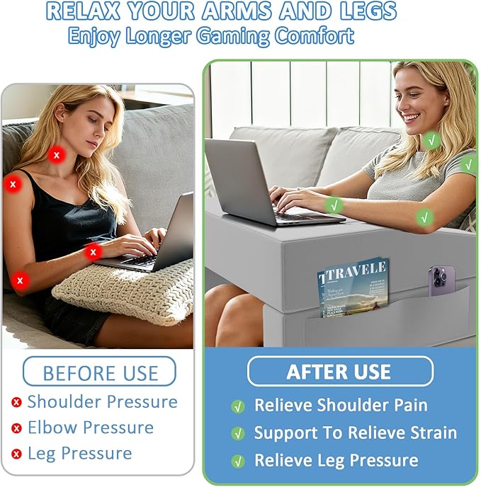 Machine Washable Lap Desk Pillow with Removable Cover Adjustable Angle Gaming &amp Reading Pillow for Teens Adults Multipurpose Laptop Bed Tray with Arms for Working Napping Crafts (2)