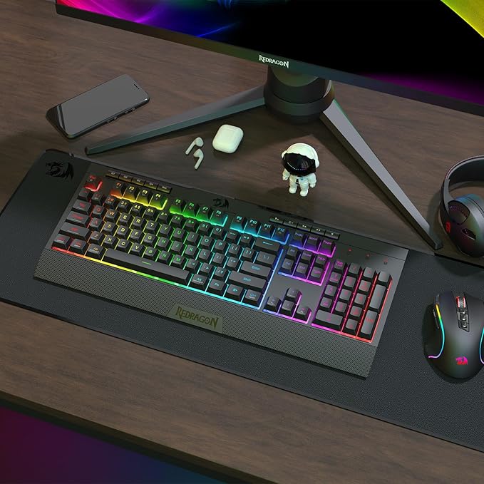 Redragon K525 PRO RGB 3-Mode Wireless Membrane Gaming Keyboard with Multimedia Keys Linear Mechanical-Feel Switch 4 Extra On-Board Macro Keys Dedicated Media Control Ergonomic Wrist Rest