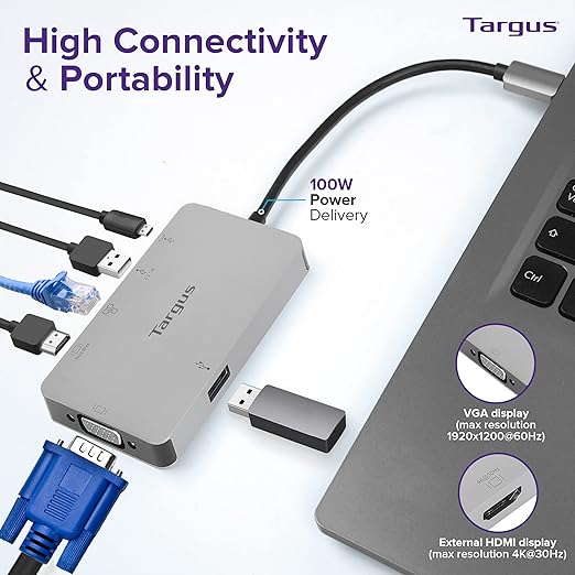 Targus+DOCK419USZ+Docking+Station+-+for+Notebook+-+100+W+-+USB+Type+C+-+3+x+USB+Ports+-+Network+(RJ-45)+-+HDMI+-+VGA+-+Wired