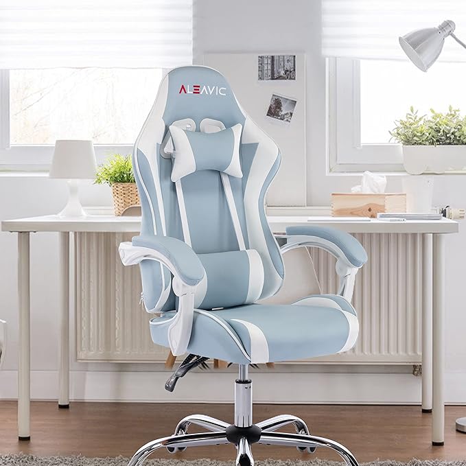 ALEAVIC Gaming Chair for Adults High Back Ergonomic Computer Gaming Chair with Headrest and Lumbar Support Blue