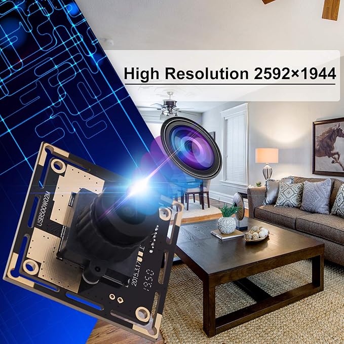 5 Megapixel USB Camera Module HD 2592X1944 Webcamera with CMOS OV5640 Sensor Machine Vision Mini Webcam for Windows Mac Andriod LinuxPlug&ampPlayOTG Camera (2.1mm Lens)