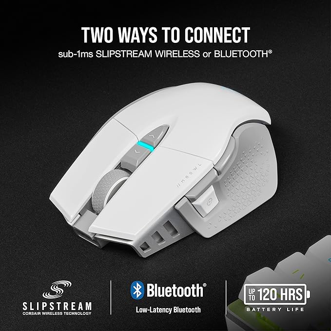 Corsair M65 RGB Ultra Wireless Tunable FPS Wireless Gaming Mouse - Sub-1ms Slipstream Wireless Technology 26000 DPI Optical Sensor Up to 120 Hours of Battery Life 8 Programmable Buttons - White
