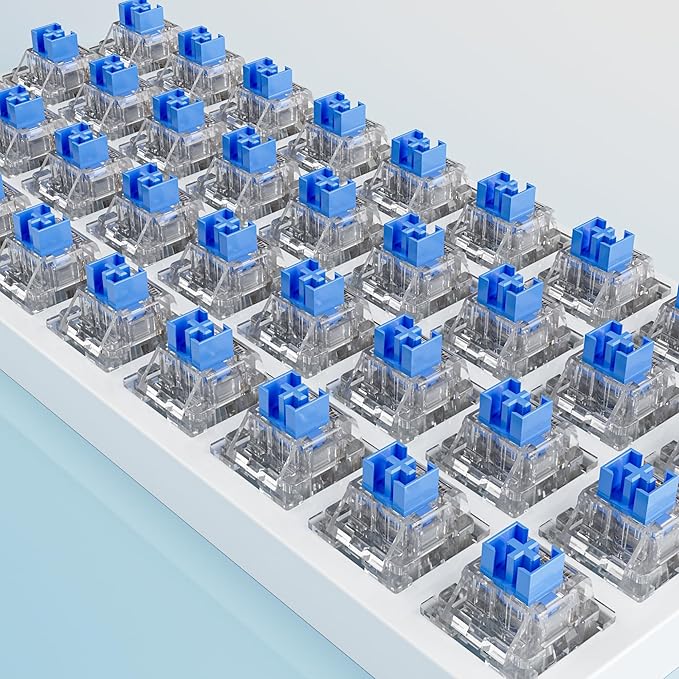 OUTEMU Crystal Blue Keyboard Switch with Dustproof StemClickers for 3D Prints3-Pin Clicky Pre-Lubed for Mechanical Gaming Keyboard with 3 Kailh Box Clicky Switches(105+3Pcs)