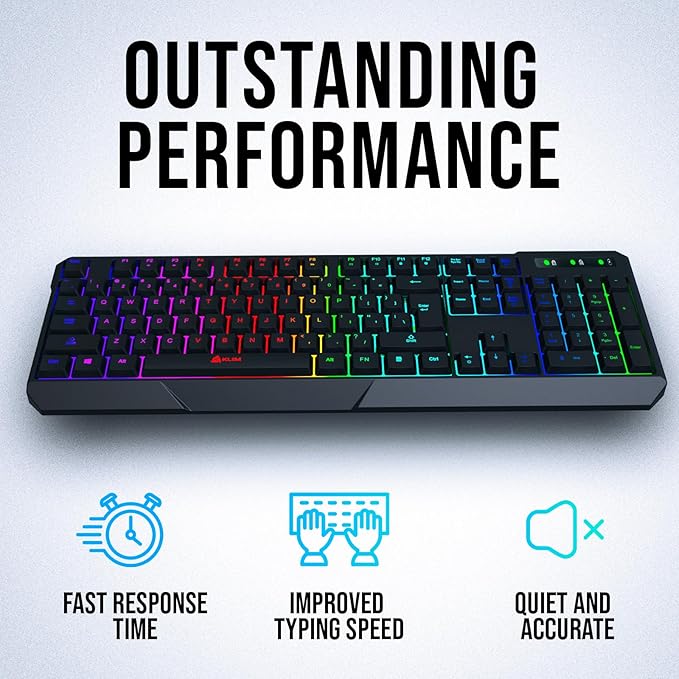 KLIM Chroma Wireless Keyboard – RGB Backlit Gaming Rechargeable Battery PC Keyboard Durable &amp Water-Resistant Compatible with PS4 PS5 &amp Mac - Black