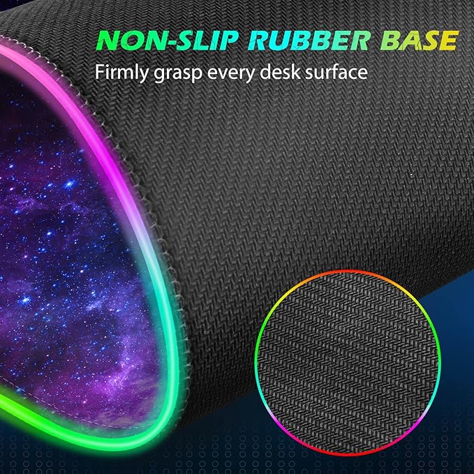 ToLuLu RGB Gaming Wireless Charging Mouse Pad 7.5/10/15W 10 Light Modes LED Mouse Pad Computer Keyboard Mat Mousepad 800x300x4MM Extended Large Desk Mat for MacBook Laptop PC Purple Galaxy Space