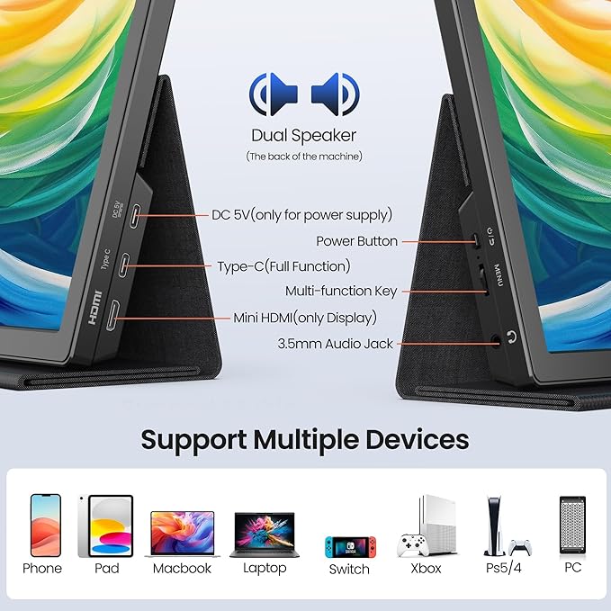 FANGOR 15.6 Inch Portable Monitor FHD 1080P Monitor for Laptop HDR IPS Computer Gaming Display USB-C HDMI Screen Extender with Smart Cover for PC Laptop Phone Mac Xbox PS4/5 Switch Dual Speaker