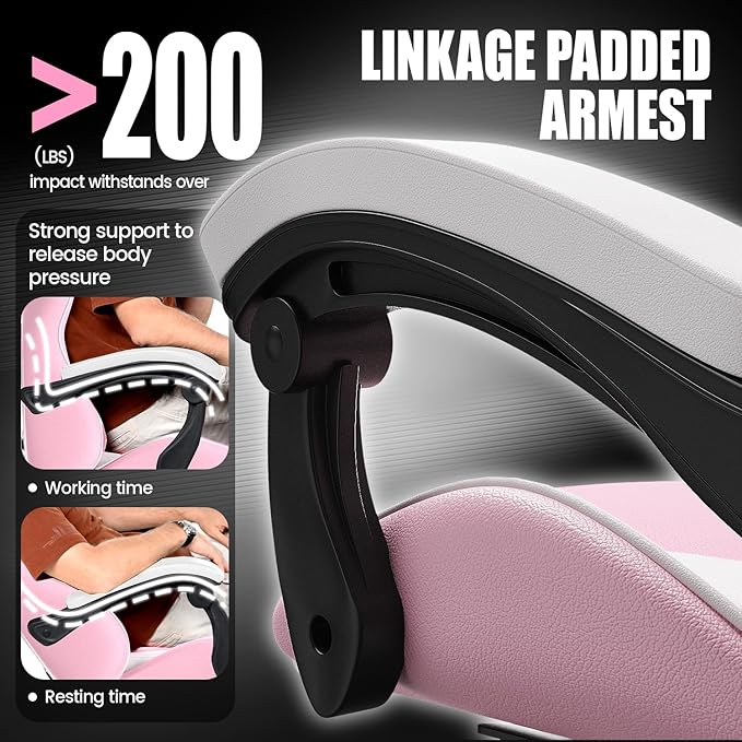 Bigzzia Gaming Chair Ergonomic Video Game Chairs with Pillow and Lumbar Support Racing Style Height Adjustable Computer Chair with 360°-Swivel Seat for Adults and Teens (Pink)
