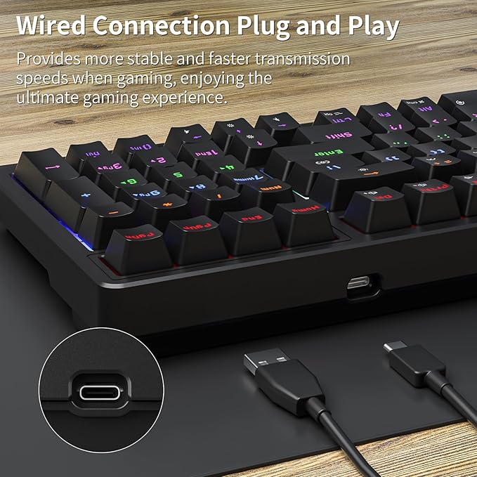 Newmen GM328 Gaming Mechanical Keyboard18 LED Backlit Effects 100 Keys Wired Mechanical Keyboard with Linear Red Switch Double-Shot KeycapsGaming Keyboards Compact Design for Gamers and Work