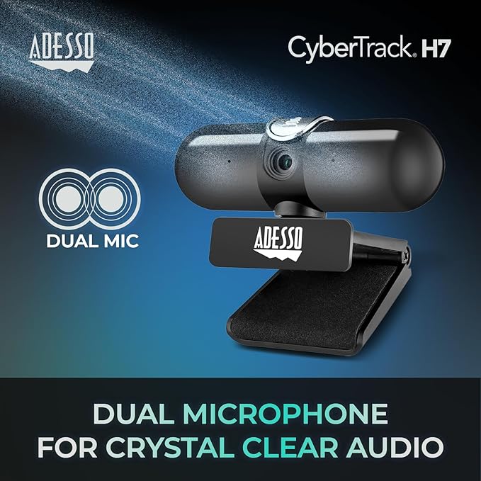 Adesso CyberTrack H7 2K Webcam with Microphone Autofocus Software Control &amp Privacy Cover USB QHD Computer Web Camera Plug and Play for Zoom/Skype/Teams Conferencing and Video Calling