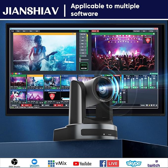 1080P SDI PTZ Camera AI Auto-Tracking 10/20x Optical Zoom (NDI|HX3) LAN USB3.0 HDMI PTZ Camera for Church Services Worship Education (JS510USH)