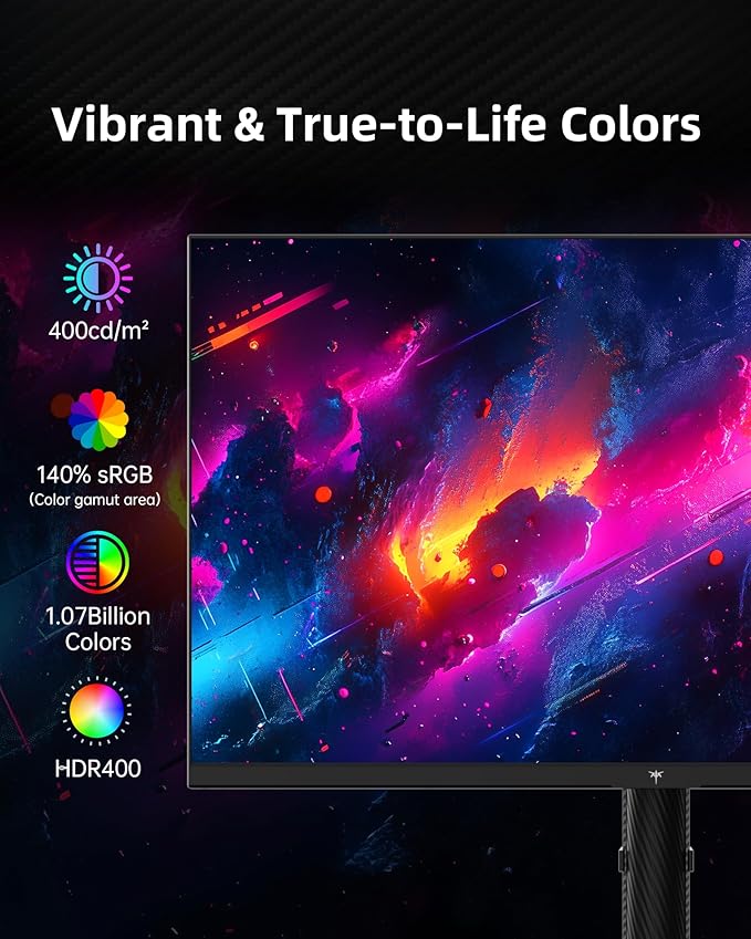 KTC 27 Inch 4K Gaming Monitor - UHD 160Hz Monitor with Fast IPS Panel 1ms MPRT 140%sRGB HDR 400 Adaptive Sync HDMI DisplayPort Height Tilt Pivot Swivel Adjustable Carbon Fiber Backcover U27T6