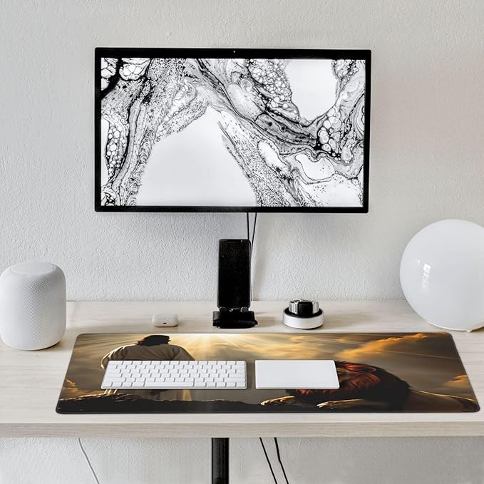 XXL Gaming Mouse Pad Extended (35.5X16) Lion Christianity Large Non-Slip Desk Mat Water-Resistant Keyboard Mousepad for Office &amp Home