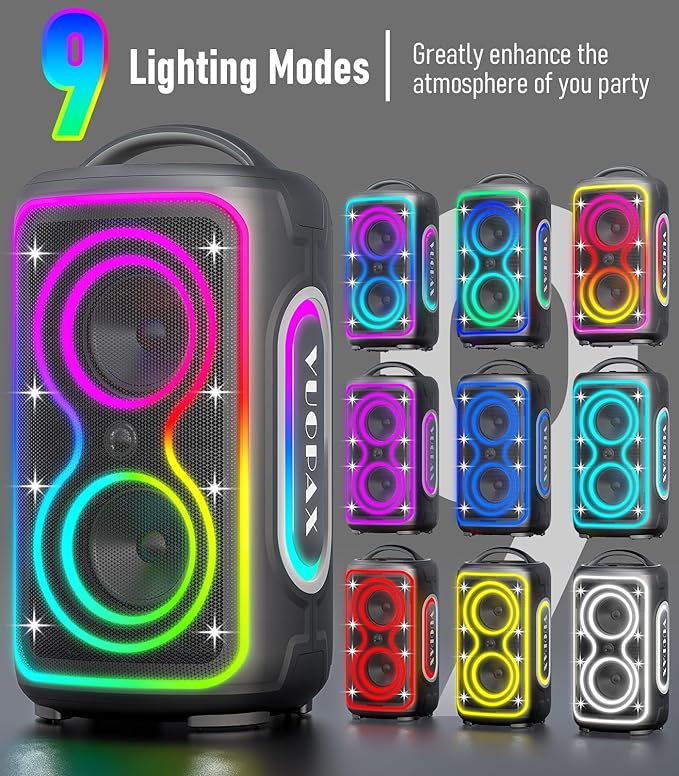 Large Bluetooth Speaker 240W Peak Power Portable Party Speakers Bluetooth Wireless 24H Playtime/Fast Charge/Bass Boost/RGB Lights/TWS/ IP65 Waterproof Outdoor Speaker for Party BeachCamping