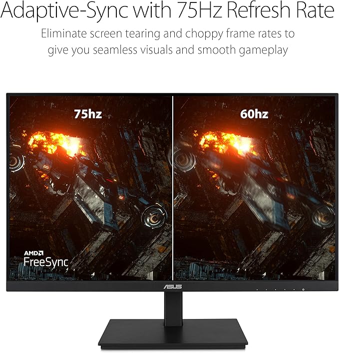 ASUS 24”1080P Monitor(VA24DQSB)-Full HDIPS75HzSpeakers Adaptive-Sync Low Blue Light Flicker Free VESA Mountable Frameless HDMI DisplayPort VGA USB hub Height Adjustable Black12.8x21.3x2.1