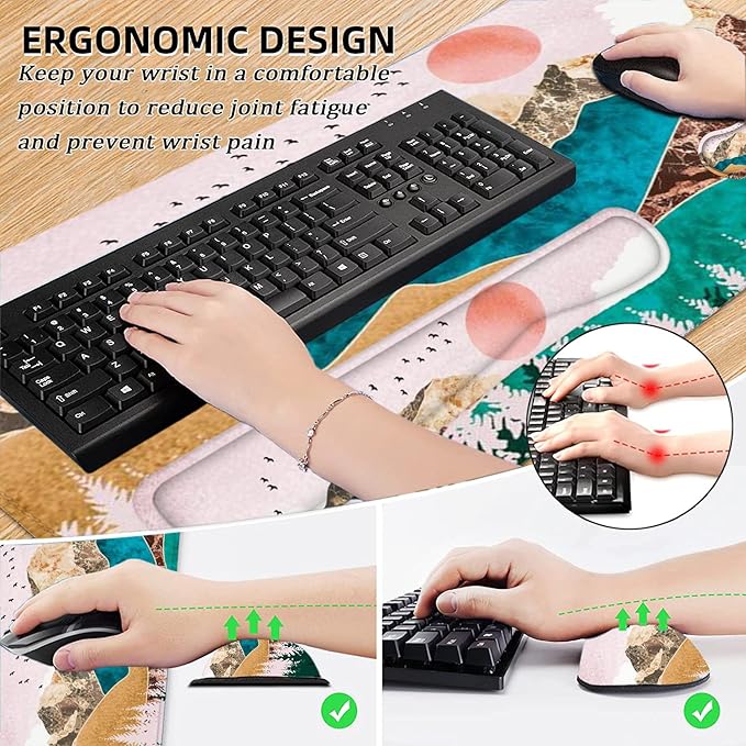 LATEEFAH Large Mouse Pad and Keyboard Wrist Rest Desk Pad for Keyboard and Mouse Extended Gaming Mouse Pad with Wrist Support Waterproof Non-Slip Desk Mouse Mat for Office Home