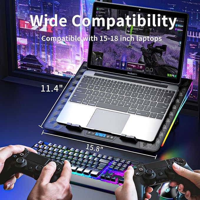 KeiBn Laptop Cooling Pad Gaming Laptop Fan Cooling Pad with 15 Quiet Fans RGB Laptop Cooler for 10-17.3 Inch 4 Height Stands 2 USB Ports - Blue