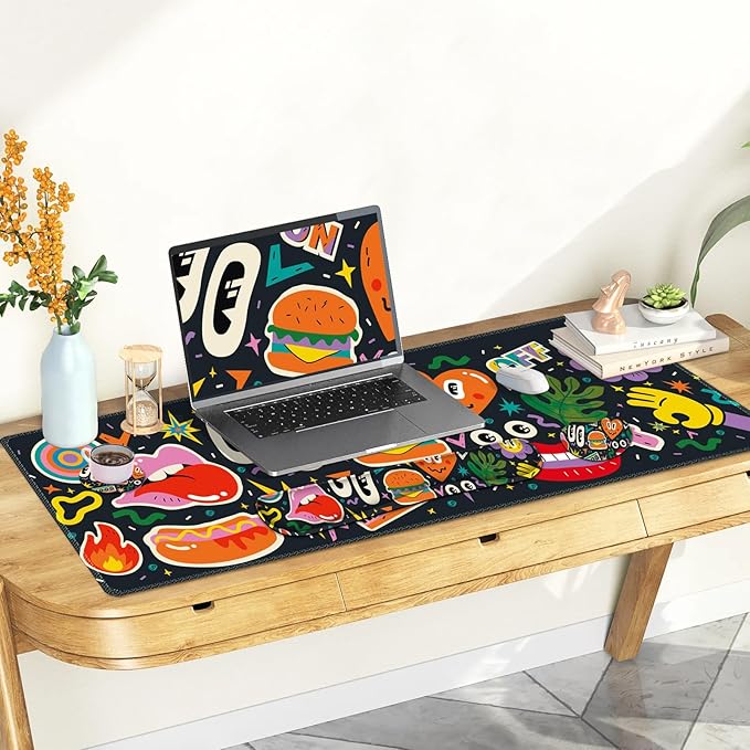 Large Gaming Mouse Pad Set 4 in 1 Extended Keyboard Desk Mat with Wrist Rest Computer Game Mousepad Non-Slip Desk Pad Protector Easy Typing Pain Relief for Home Office I Cartoon Heat Lips