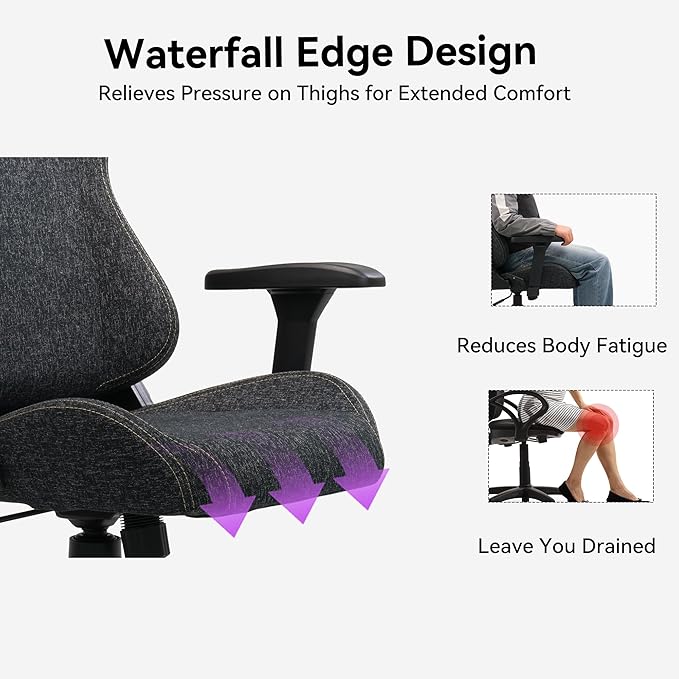 Gaming Chair 4D Adjustable Armrests - 170° Reclining &amp 320lb Capacity High Back Ergonomic Computer Chair with Lumbar Support Fabric Office Chair for Adults (Black)