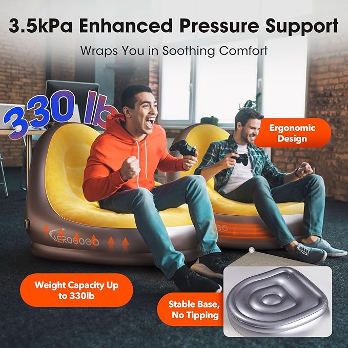 Aerogogo Inflatable Chair Built in Rechargeable Pump 3kPa High-pressureGaming Chair for Kids Inflatable Bean Bag Chair for Indoor Office Outdoor Camping