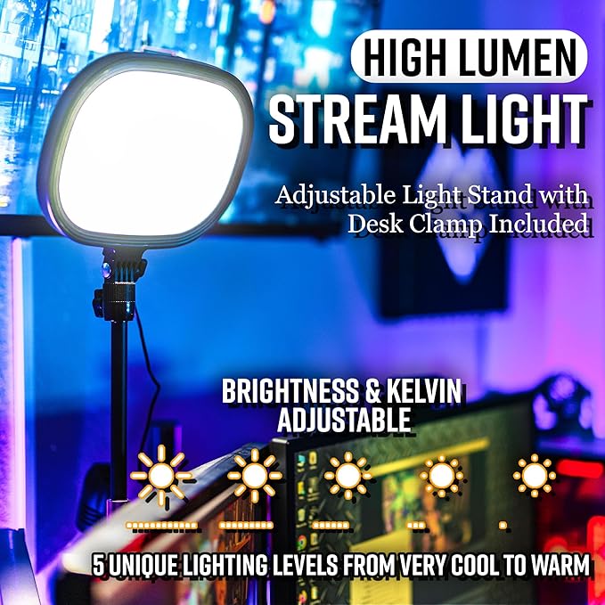 Live Video Streaming Kit (Deluxe)-for Video Call Gaming Podcast YouTube Content Creation- Includes 2k 60 FPS Webcam Professional Cardioid Microphone and LED Flat Light for Android/MAC/Windows
