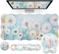Petmolico Mouse Pad with Wrist Rest-Clear Gel Wrist Rest for Keyboard and MouseLarge Non-Slip Desk Mat and Heat-Resistant Cup CoastersErgonomic Design for Typing Pain（DandelionWhite）