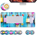 Mouse PadLarge Desk Mat Set 4in1 XL Mousepad + Keyboard Wrist Rest+Mouse Wrist Rest+Coaster with Ergonomic Desk Pad for Home Office Table Computer Cover -Heart Lock and Butterflies
