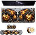 Keyboard Mouse Pad Set Extended Gaming Mouse Pad+Ergonomics Keyboard Wrist Rest Support Memory Foam Easy Typing Pain Relief 4Pcs XL Ultra Thick Desk MatHalloween Butterfly Pumpkin