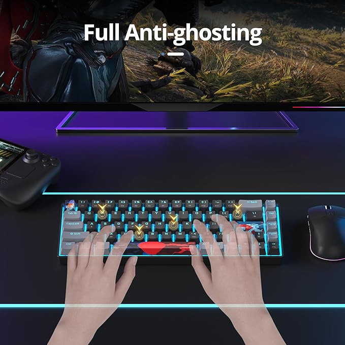 65 Percent Gaming Keyboard 68 Keys Mechanical Keyboard LED Backlit Ultra Compact Wired Key Board with Red Switch for Windows Laptop Gamer