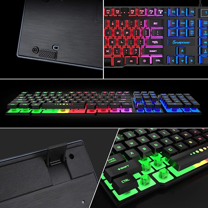Gaming Keyboard and Mouse Combo RGB Rainbow Backlit Gaming Keyboard USB Wired 4 Color Breathing Gaming Mouse for PC Laptop Computer Game or Work