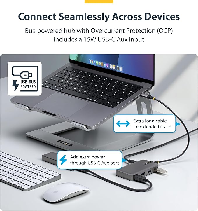 StarTech.com 4-Port USB-C Hub 5Gbps Data Transfer Bus-Powered USB 5Gbps Splitter 4X Type-A Ports Extender for Laptops Compatible with MacBook Dell XPS Surface Pro Chromebook
