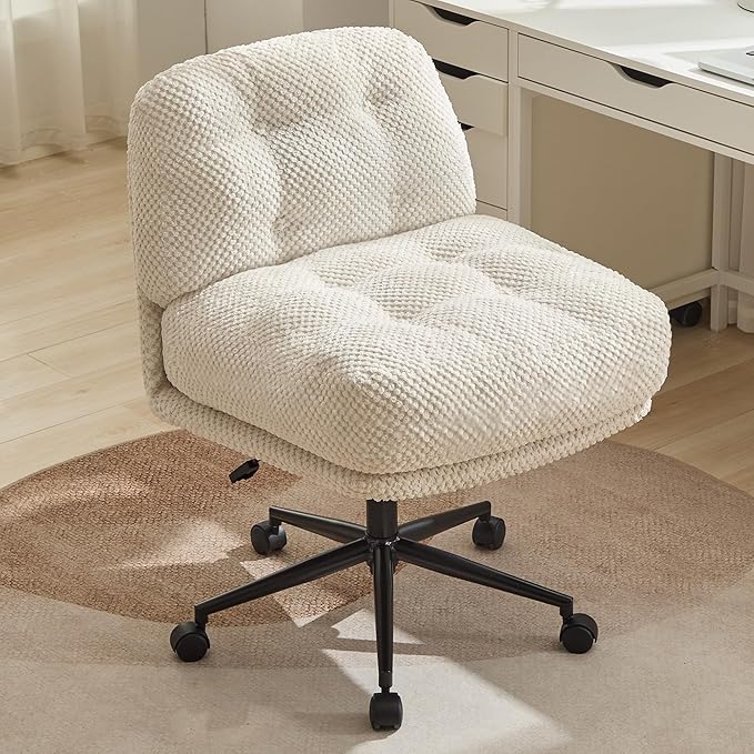 Criss Cross Chair on Wheels Wider &amp Thickened Cross Legged Office Chair Comfortable Adjustable Swivel White