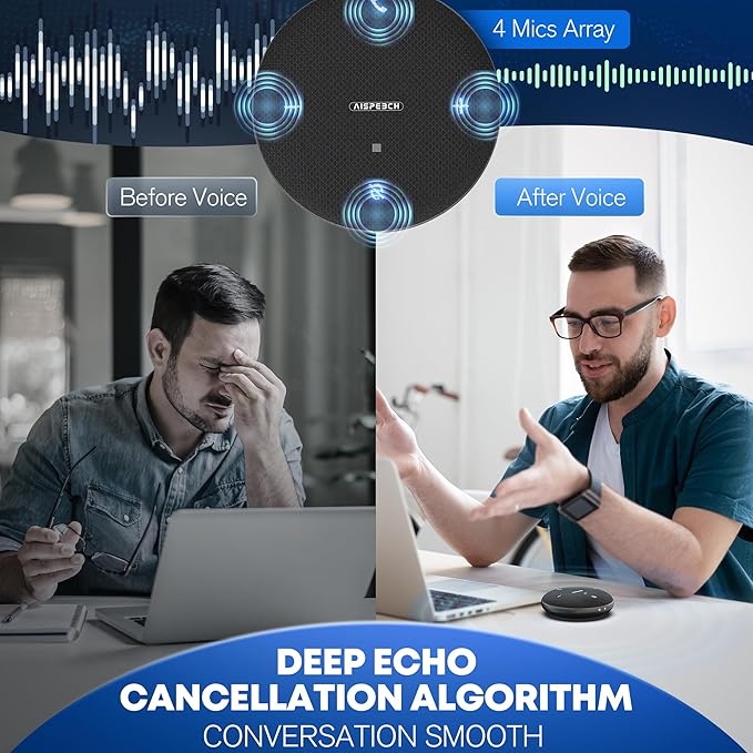 M4 Bluetooth Speakerphone Conference Microphone with AI Noise Reduction Full-Duplex AI Transcription USB Speakerphone 360° Voice Pickup Conference Speaker Home Office for Teams/Zoom Black