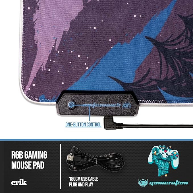 Official One More Life XXL LED Gaming Mouse Pad | 900x400x4 mm Non-Slip Rubber Base RGB Keyboard &amp Mouse Mat | Gaming Gifts