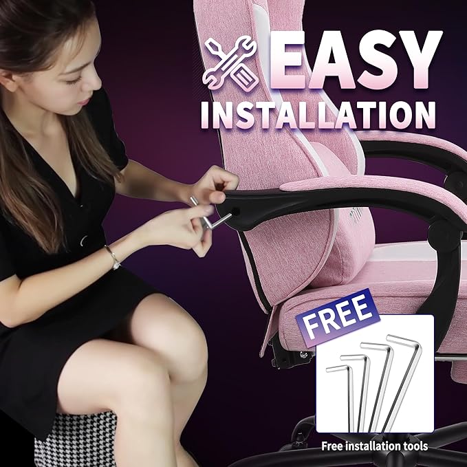 Gaming Chair Fabric Ergonomic Computer Chair with Footrest Video Gamer Chair with Pocket Spring CushionLinkage Armrests and Headrest Lumbar SupportSwivel Height Adjustable Office Chair for Adults
