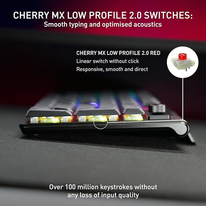 CHERRY XTRFY MX 10.1 Wireless | Cordless Low-Profile Gaming Keyboard | Rotary LCD Knob | RGB Lighting | Slim Aluminum