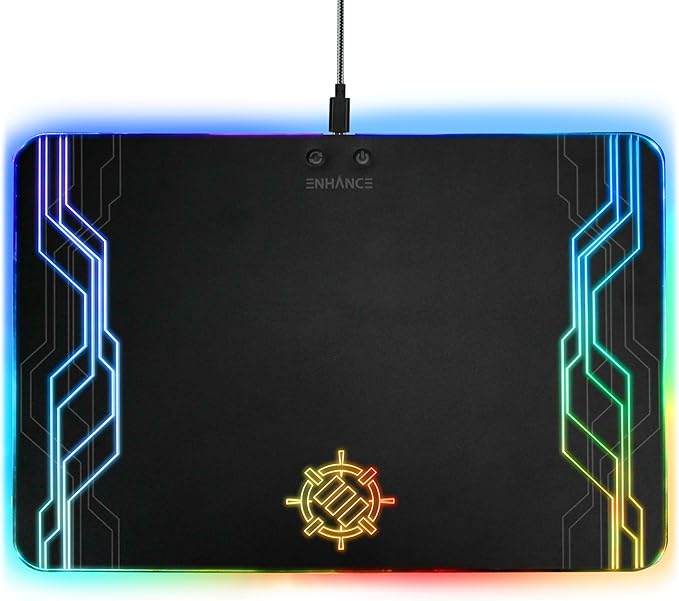 ENHANCE LED Gaming Mouse Pad RGB - Hard Mouse Pad with 7 Light Up Modes and Brightness Controls - Large Surface (13.75 x 9.8 in) with Glowing Lights and Rubber Non-Slip Grip for Desktop Gamers