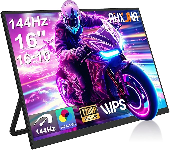 16 Portable Monitor 165Hz (Support 144Hz)100% sRGB 16:10 1200P FHD IPS HDR Gaming Monitor Ultra-Slim Travel Monitor with Speakers External Second Screen for Laptop PSMac XboxSwitch