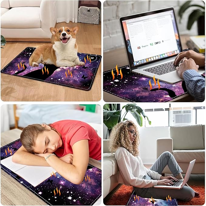 Heated Mouse Pad with 3 Heating Modes &amp 3 Hours Auto Shut31.5x 13 Fast Heating Desk MatPU Leather Office Desk MatAstral Cat