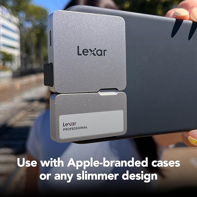 Lexar 1TB Professional Go Portable SSD w/Hub Supports Apple 4K 60fps ProRes Up to 1050MB/s USB 3.2 Rugged IP65 Ultracompact Compatible w/iPhone 15/16 (Not 17) External SSD (LSL400S001T-RNSNU)