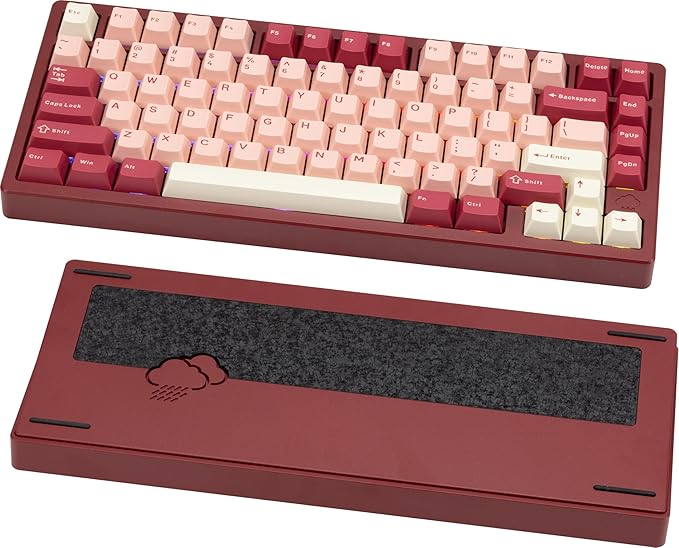 KEEBMONKEY WOBKEY Rainy 75 CNC Aluminum HMX/JWK/Cocoa Switches Triple-Mode Connectivity Mechanical Keyboard with Superior Acoustics RGB/FR4/Silver SUS304/7000mAh/Cocoa Switch (Pro - Red Velvet)