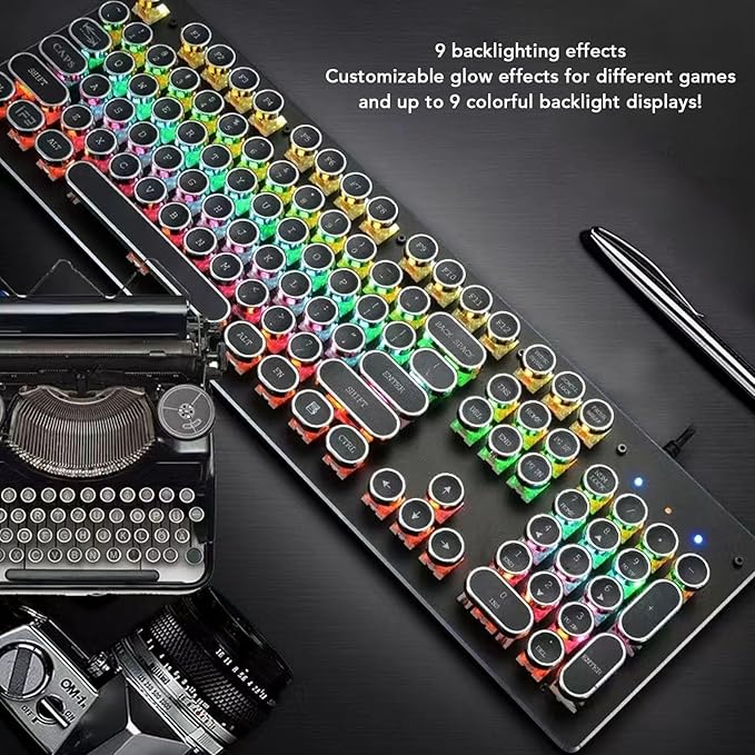 Vikye RGB Backlit Gaming Keyboard 104 Keys Blue Switch Mechanical Keyboard with Multimedia Shortcut Keys Ergonomic Design for 7 8 10 for OS X PC Laptop (Black)