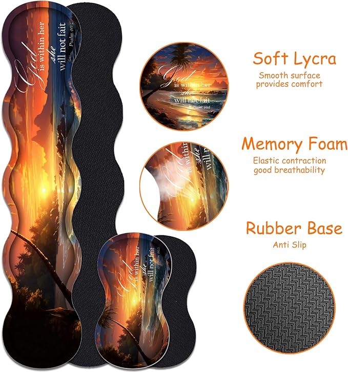 4 in 1 Mouse Pad Combo Large Gaming Mouse Pad + Keyboard Wrist Support + Mouse Wrist Rest + Coaster Table Pad with Stitched Edge Ergonomic Wrist Pad Set Twilight Beach Bible 46:5
