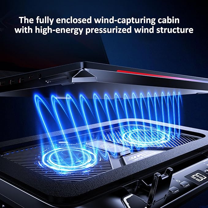 Adjustable Laptop Cooling Mat Ergonomic Neck Pressure Double Fan 100 Speed Adjustable for Height Stand LED Cooling