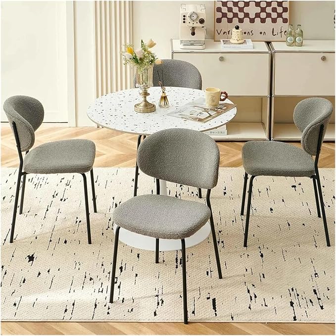 Adjustable Office Computer Chair with Armrest 2pcs Grey Round Kitchen Dining Chairs with Curved Bacekrest Black Metal Legs