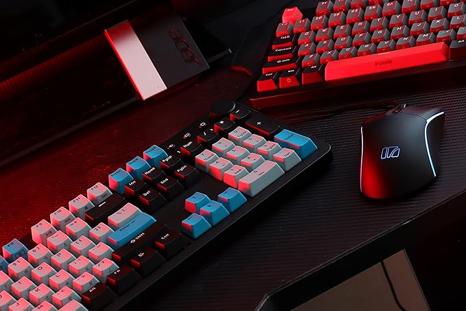 i-rocks K73M Mechanical Gaming Keyboard with Media Control Knob 107 Keys PBT Keycaps Multimedia Hotkeys Detachable USB-C Cable (Cherry MX Brown Switches Cyberpunk Blue)