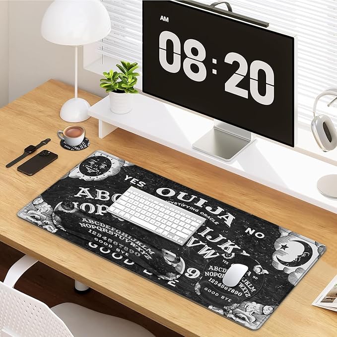 Large Mouse Pad Ergonomic Mouse Pad with Wrist Rest and Keyboard Wrist Rest 4 in 1 Set 31.5 x11.8 inch Extended Desk Pad for Home Office Ouija Board Witch Pattern XXL Black Gaming Mouse Mat