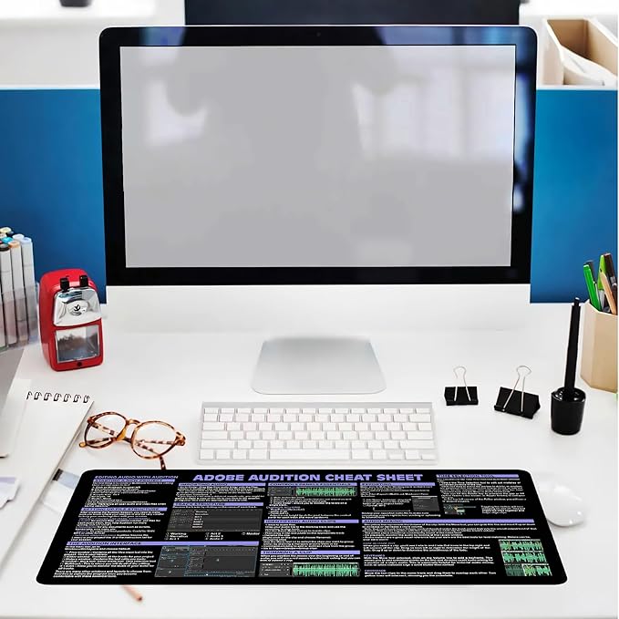 Audio Editing Shortcuts Cheat Sheet Mouse Pad Mouse Pad for Audio Editors Adobe Large Desk Mat Sound Producers Mousepad Essential Computer Accessories for Study Work and Reference Purposes