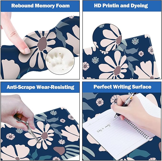 ARTSO Keyboard Mouse Pad Set Blue Flower Large Gaming Mousepad +Keyboard Wrist Rest +Mouse Wrist Rest +Coaster Ergonomic Mousepad Memory Foam Cushion for Home Office
