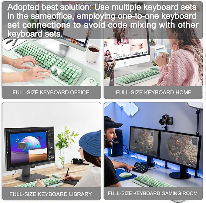 FOPETT Wireless Keyboard and Mouse Combo 104 Keys Full-Sized 2.4 GHz Round Keycap Colorful Keyboards USB Receiver Plug and Play for Windows Mac PC Laptop Desktop (GradientGreen)